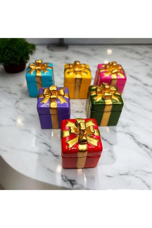6 Lı Renkli Hediye Kutusu Görünümlü  Lokumluk Şekerlik Sunumluk Hediyelik  6X4 Cm  Mutluluğu Kutula