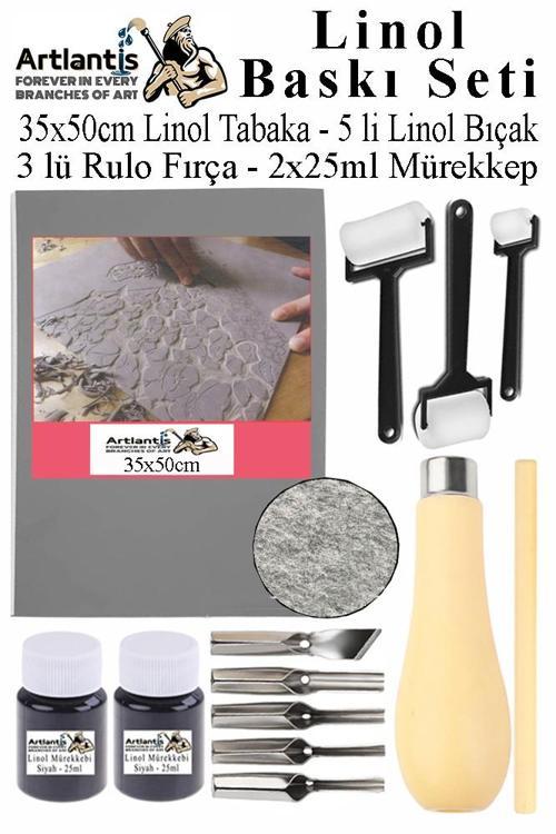 Linol Baskı Seti 1 Paket 35x50 cm Linolyum Tabaka Gri Linol Oyma Seti 5 Bıçaklı Rulo Fırça Mürekkep Linol Baskı Seti 