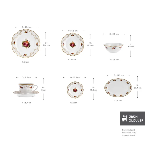 Forever Bone Antique 26 Parça 6 Kişilik Kahvaltı Seti Gold