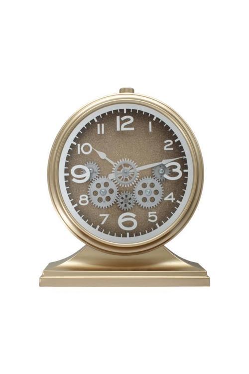 Efe Mark Premium Serisi Modern Kadranlı Döner Çarklı 32x28 CM Ev ve Ofis Masa ve Duvar Saati Rakamlı Simli Gold
