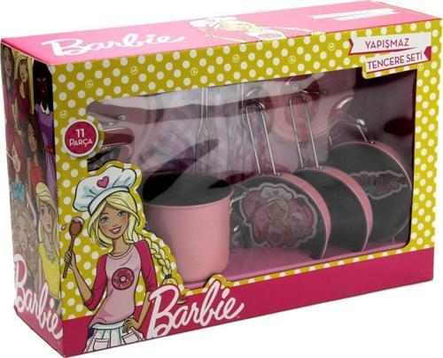Barbie 11 Parça Yapışmaz Oyuncak Tencere Tava Seti Barbie Kutulu Eğitici Mutfak ve Evcilik Oyun Set