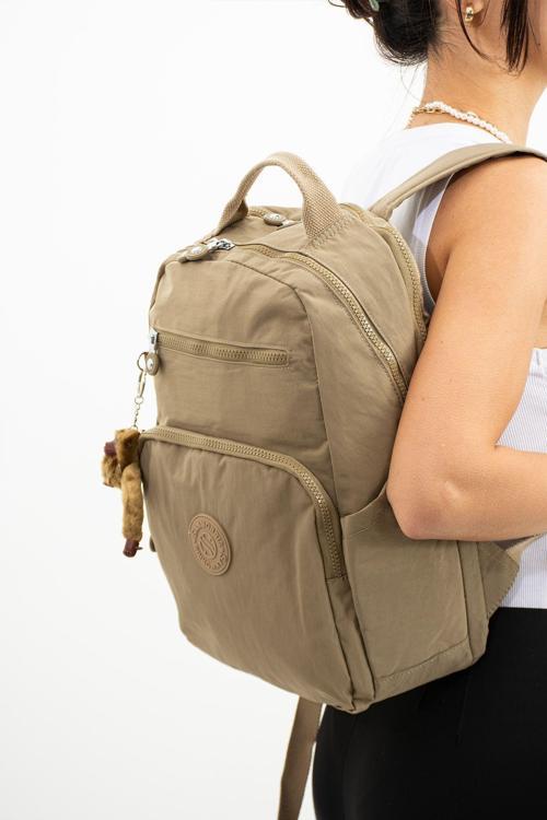 Unisex Suya Dayanıklı Krinkıl Kumaş Çok Gözlü Orta Boy Haki Renkli Laptop Okul Ve Sırt Çantası