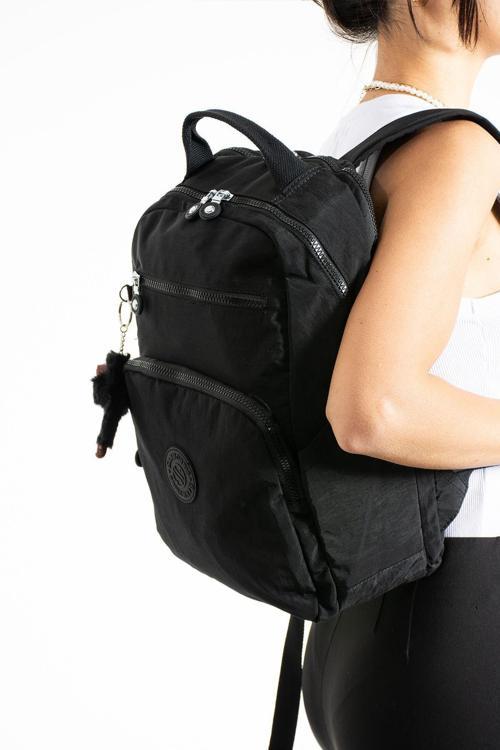 Unisex Suya Dayanıklı Krinkıl Kumaş Çok Gözlü Orta Boy Siyah Renkli Laptop Okul Ve Sırt Çantası