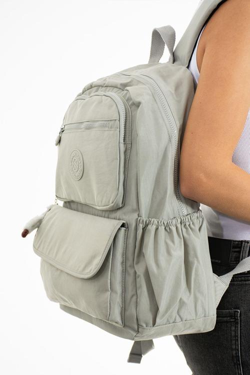 Unisex Suya Dayanıklı Kumaş Laptop Bölmeli Büyük Boy Açık Gri Renkli Okul Seyahat Sırt Çantası