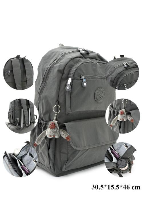 Unisex Suya Dayanıklı Kumaş Laptop Bölmeli Büyük Boy Koyu Gri Renkli Okul Seyahat Sırt Çantası