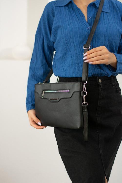 Kadın Suni Deri Ayarlanabilir Çapraz Askılı Ve El Askılı Siyah Mat Portföy, Clutch Çanta