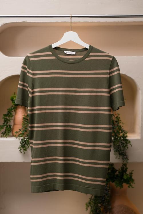 Bisiklet Yaka Çizgili Rayon Kumaş Slimfit T-shirt