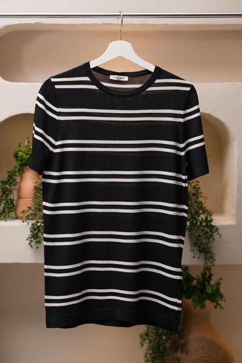 Bisiklet Yaka Çizgili Rayon Kumaş Slimfit T-shirt
