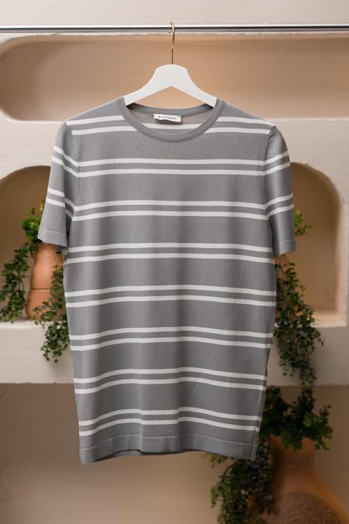 Bisiklet Yaka Çizgili Rayon Kumaş Slimfit T-shirt