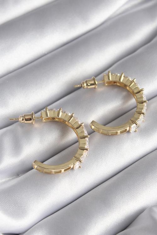 Zarif Kadın için Golden Pirinç Zirkonlu Halka Şekil Küpe