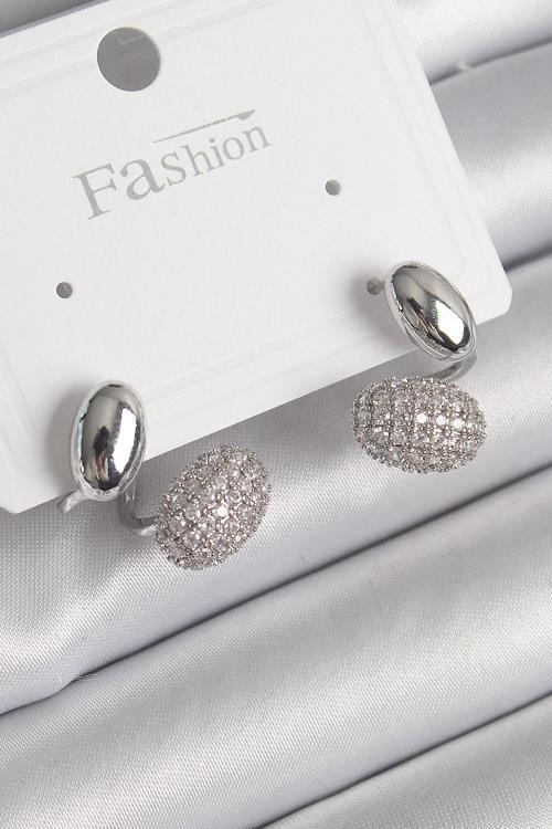 Zarif Kadın için Silver Pirinç Zirkonlu Bombeli Küpe