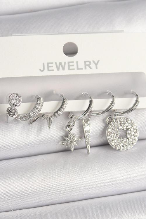 Zarif Kadın için Silver Pirinç Zirkonlu Çoklu Küpe Stil Seti