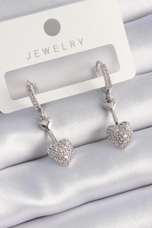 Zarif Kadın için Silver Pirinç Zirkonlu Kalp Küpe