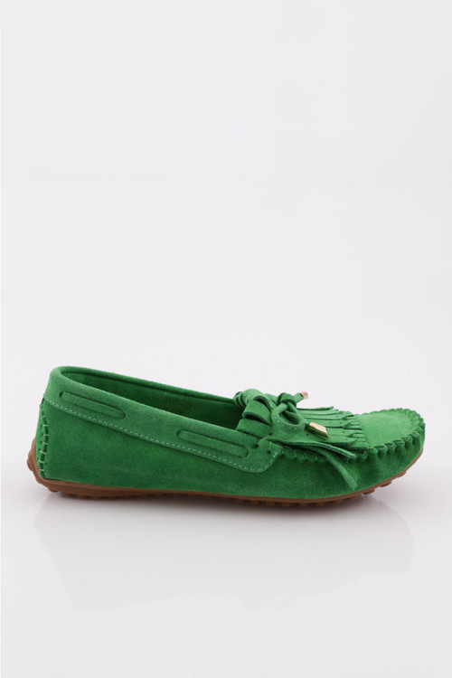 Kadın Püskül Detaylı Loafer Ayakkabı Yeşil Süet 212292885