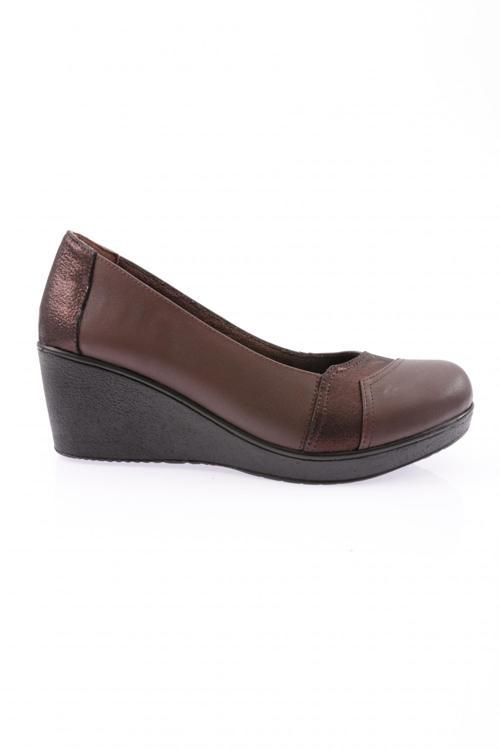 Kadın Dolgu Taban Comfort Ayakkabı Kahve Simli 7623217
