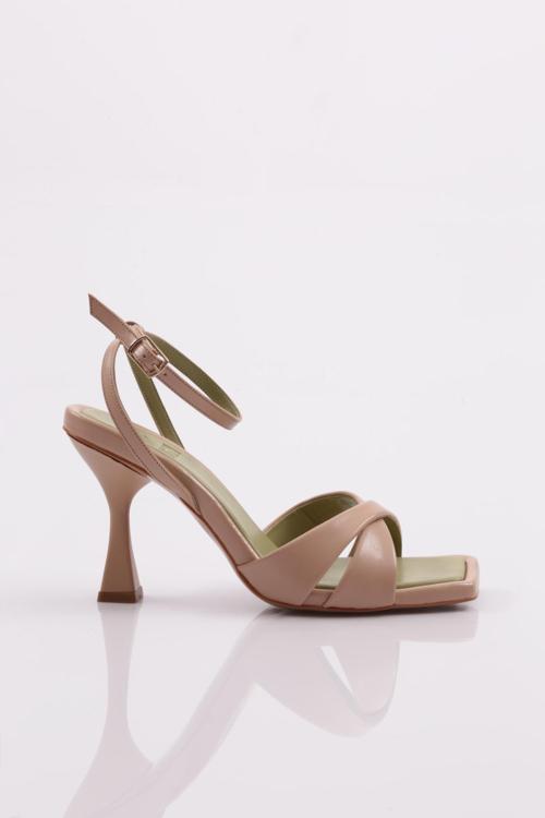 Kadın Düz Burun Bilekten Bağlama Topuklu Ayakkabı Yeşil Bej 22623481