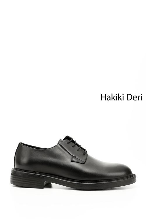 Erkek Siyah Bağcıklı Hakiki Deri Klasik Ayakkabı