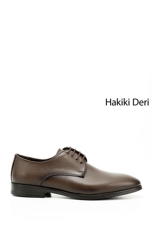 Erkek Kahverengi Bağcıklı Hakiki Deri Klasik Ayakkabı