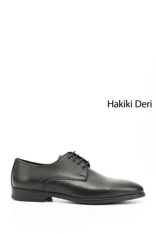 Erkek Siyah Bağcıklı Hakiki Deri Klasik Ayakkabı