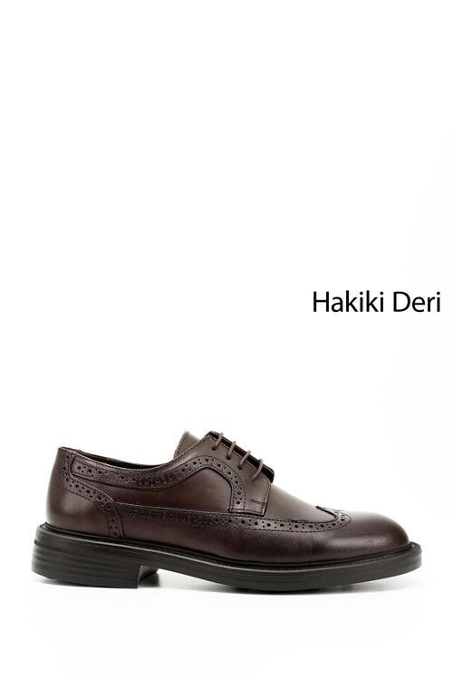Erkek Kahverengi Bağcıklı Hakiki Deri Klasik Ayakkabı