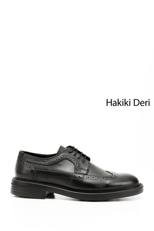 Erkek Siyah Bağcıklı Hakiki Deri Klasik Ayakkabı