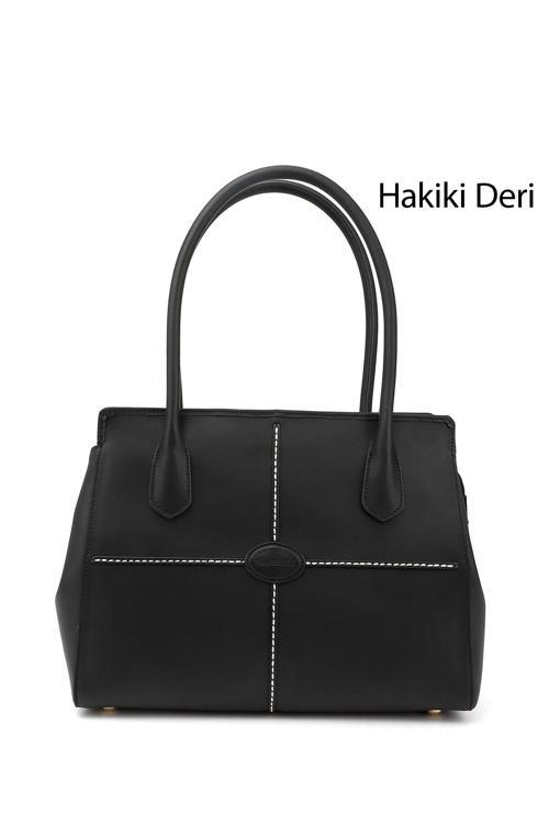 Kadın Siyah Hakiki Deri El ve Omuz Çantası