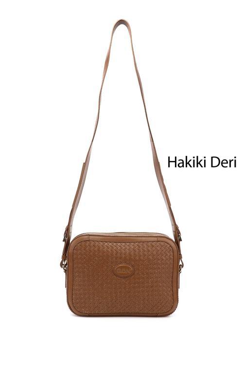 Kadın Taba Antik Hakiki Deri Hasır Örgü Uzun Askılı Omuz Çantası