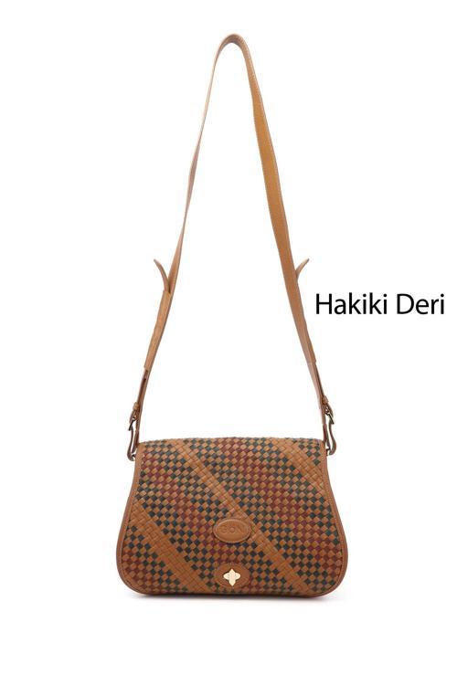 Kadın Taba Antik Hakiki Deri Uzun Askılı Hasır Örgü Omuz Çantası