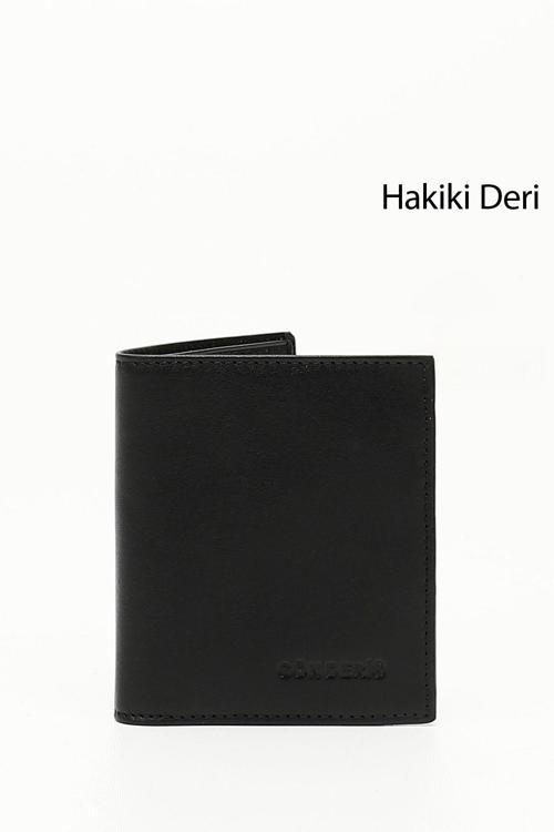 Erkek Siyah Hakiki Deri Dikey Cüzdan