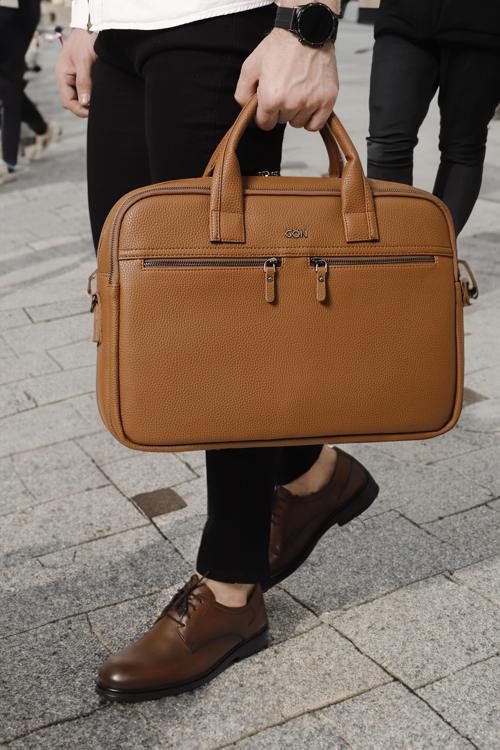 Unisex Taba Uzun Askılı Laptop ve Evrak Çantası