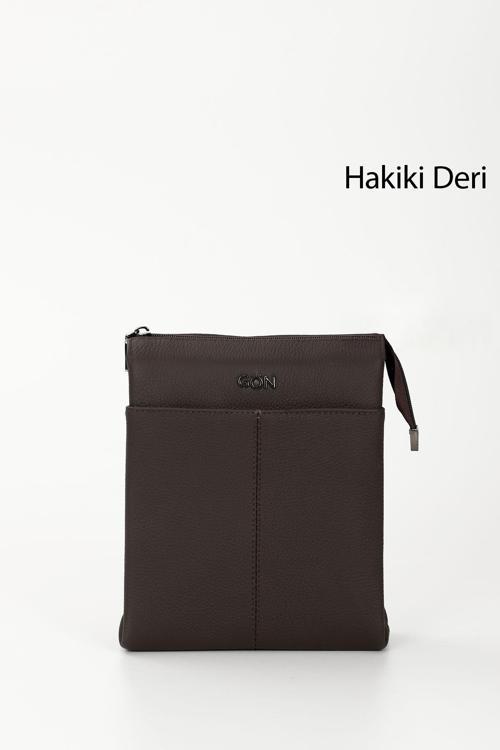 Unisex Kahverengi Uzun Askılı Hakiki Deri Evrak Omuz Çantası