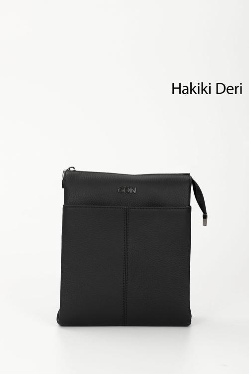 Unisex Siyah Uzun Askılı Hakiki Deri Evrak Omuz Çantası