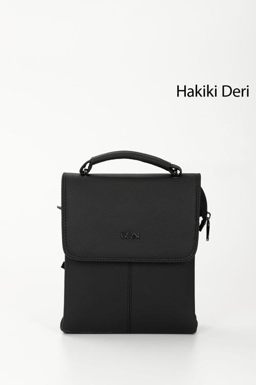 Siyah Gön Hakiki Deri Orta Boy Unisex Omuz Çantası Q3675