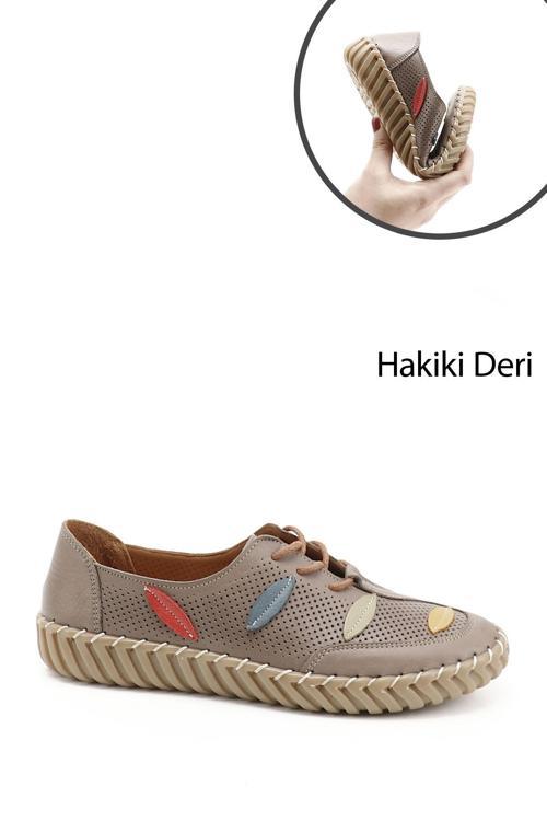 Kadın Vizon Antik Bağcıklı Hakiki Deri Comfort Ayakkabı
