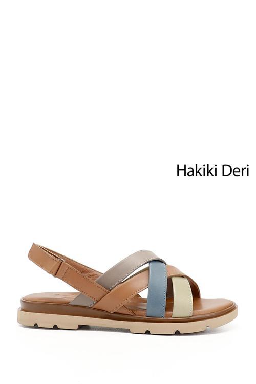 Kadın Taba Antik Çapraz Bantlı Hakiki Deri Sandalet