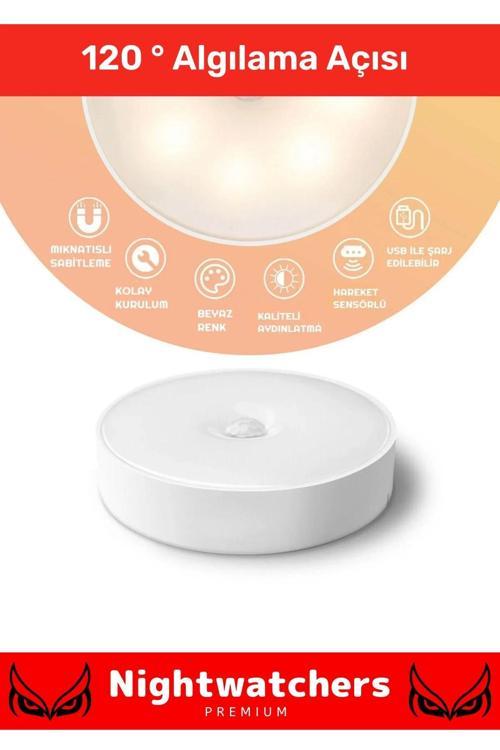 Premium Mıknatıslı 3 Mod Pratik Hareket Sensörlü 8 Ledli Usb Şarjlı Beyaz Işık Gece Lambası - 3 Adet