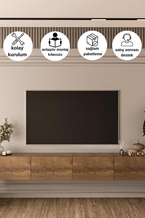 240 Cm Duvara Montajlanabilir Düşer Kapaklı Bölmeli Tv Ünitesi