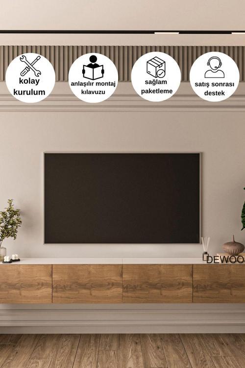 240 Cm Duvara Montajlanabilir Düşer Kapaklı Bölmeli Tv Ünitesi