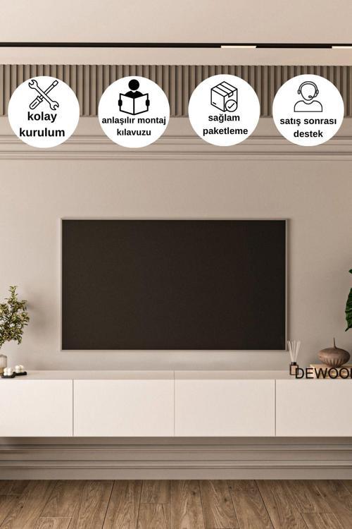 240 Cm Duvara Montajlanabilir Düşer Kapaklı Bölmeli Tv Ünitesi
