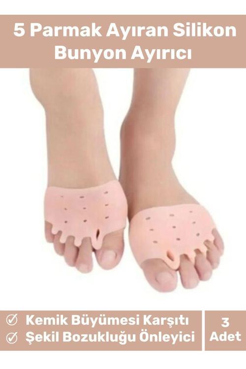 Kemik Büyümesi Karşıtı Şekil Bozukluğu Önleyici Ayak 5 Parmak Ayıran Silikon Bunyon Ayırıcı 3'lü Set