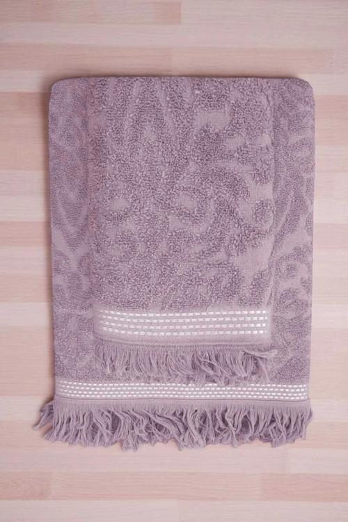 2 Parça Jakarlı Banyo Havlu Takımı %100 Pamuklu 90x150 Cm Arden Mor