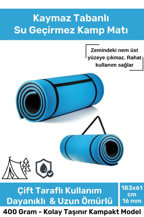 Premium Su Geçirmez Konforlu Taşıma Askılı Çift Taraflı Zemin Çadır Uyku Kamp Matı Yer Minderi 16mm