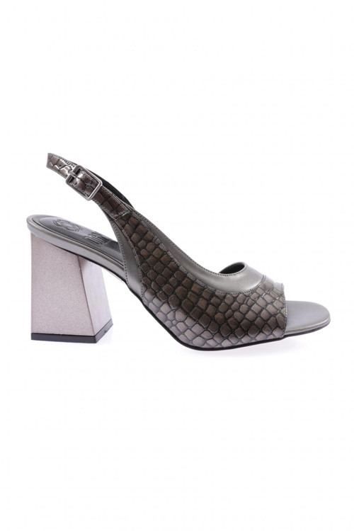 Kadın Topuklu Sandalet Platin Kroko Rugan 94421033
