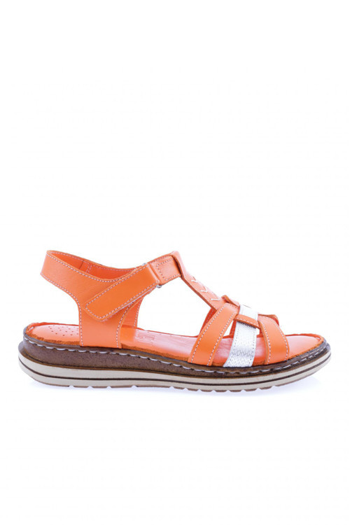 Kadın Sıralı Bantlı Cırtlı Sandalet Orange 1283243