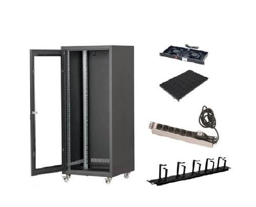 19'' 20U 600X600 RACK KABİNET+2LİFAN+SABİT RAF+GRUP PRİZ+KABLO ORGANİZER