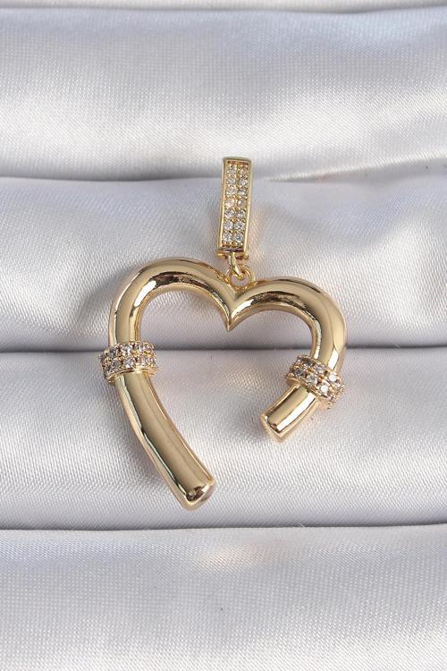 Pirinç Gold Renk Zirkon Taş Detaylı Kalp Figür Ajda Charm - TJ-BC1015