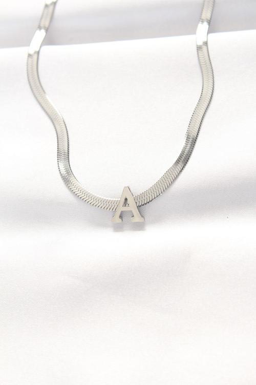 316L Çelik A Harfli Silver Renk İtalyan Zincirli Kolye - TJ-BKO8546