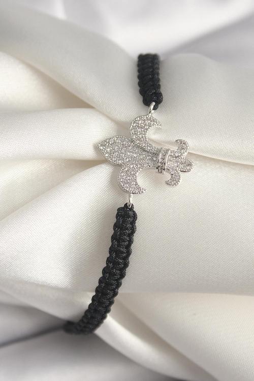 Pirinç Gümüş Renk Zirkon Taşlı Zambak Figür Asanrsörlü Makrome Model Kadın Bileklik - TJ-BB6799