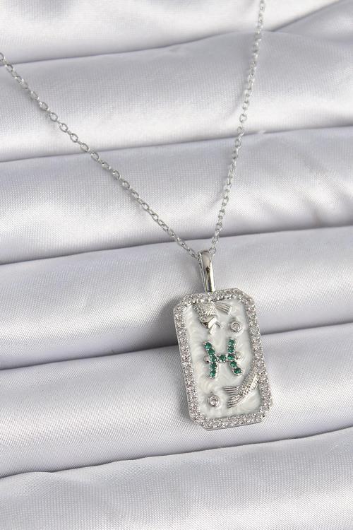 316L Çelik Gümüş Renk Zincir Balık Burcu Zirkon Taşlı Kadın Kolye - TJ-BKO9455