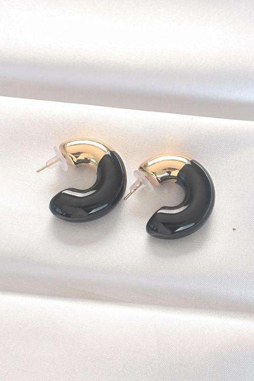 CCB Siyah Gold Çift Renk Küpe - TJ-BKP8875